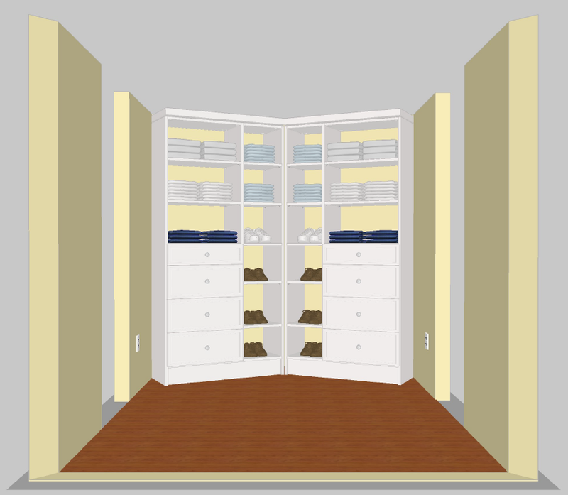 Illustration for article titled This customer wanted two columns of triangular drawers butted inside a funky corner.